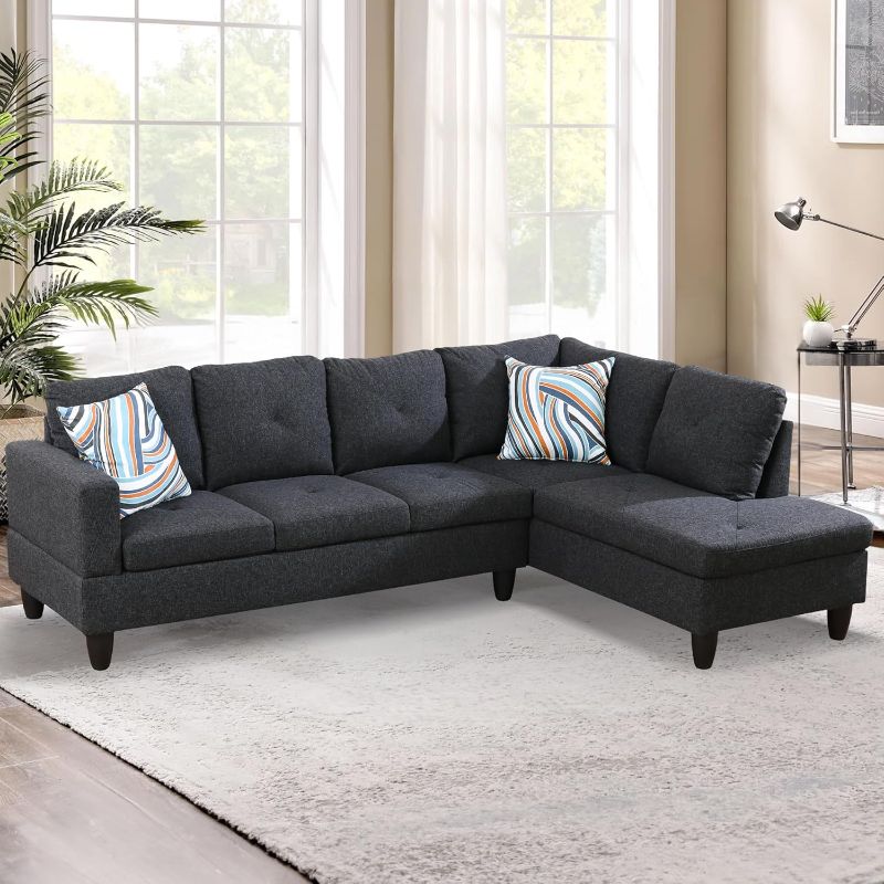 Photo 1 of (LEFT ARM SOFA PIECE ONLY)
L-Shaped Sectional Sofa Set, Luxurious Flannelette 5-seat Couches, Right Facing Chaise with Pillows, Perfect for Modern Living Room, Apartment, Black
