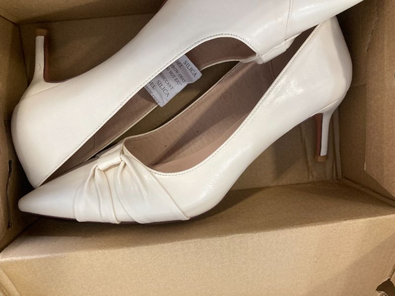 Photo 1 of PiePieBuy Womens Pointed Toe Pumps Twist Knot Stiletto Mid Heel Faux Leather Dress Shoes Beige Size 8