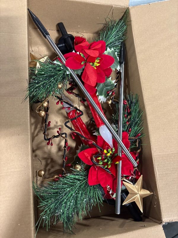 Photo 1 of 2 Pack Christmas Decorations Outdoor Solar Cross Stake Lights for Christmas Decor, IP65 Waterproof, Auto On/Off Cross Light Grave Decorations with 10 LEDs & Pinecones for Garden Yard Lawn Cemetery