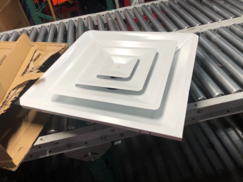 Photo 1 of ***DAMAGED - BENT - SEE PICTURES***
Fits 24x24 Steel T-Bar Drop Ceiling Grid | 2x2 Feet Lay in Steel Air Supply Diffuser with Round 12" [Neck Size] by Handua | 3 Cone | Drop Celing Vent | White | Outer Dimension: 23-3/4" x 23-3/4"
