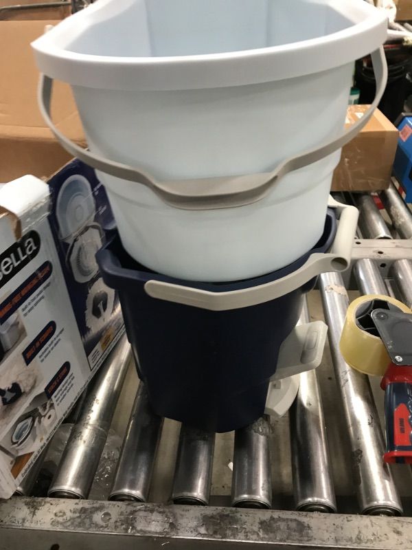 Photo 1 of Casabella Clean Water Spin Mop System with Extra Mop Head Refill - Two-Bucket Design Mop System, Splash Guard, Built-in Measuring Cup, and Scraper Tool, Easy Wring Pedal Spinner
