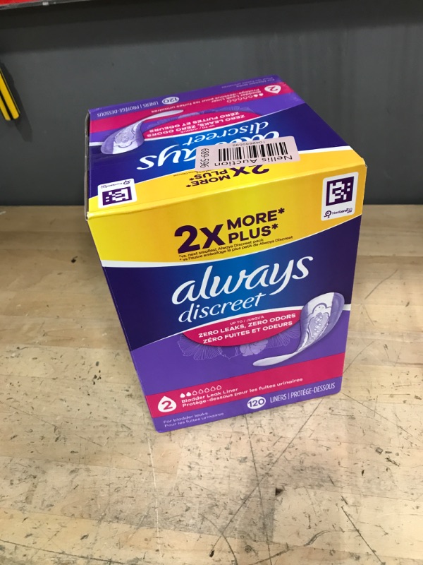 Photo 1 of Always Discreet Adult Incontinence & Postpartum Liners for Women, Size 2, Very Light Absorbency, Regular Length, 120 Count (Packaging May Vary)