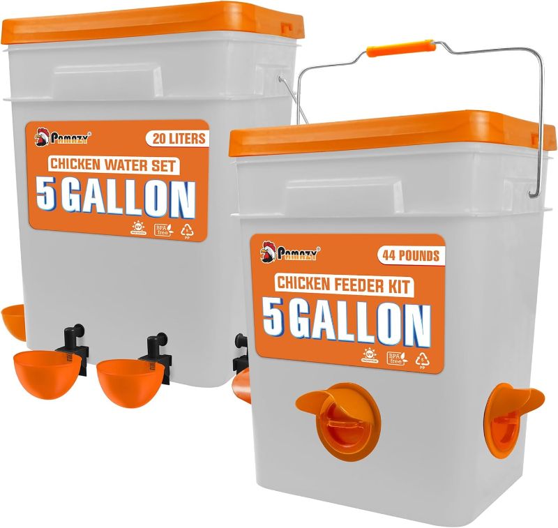 Photo 1 of ***SEE NOTES*** 
5-Gallon/44 Pounds Automatic Chicken Feeder &Waterer Set2 Buckets),Chicken PortWater Cup NoWaste,Rain Proof Poultry Feeder,Avoid Small Animals. Suitable for Chicken,Duck,Turkey,Grey,OrangeCKF)
