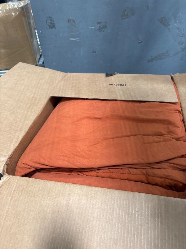 Photo 1 of AMBERSPACE Burnt Orange King Comforter Set, Microsuede-Like Bedding Set as Boho Bedding, Fluffy 3 Piece King Size Bed Set, Modern Farmhouse Comforter Sets (Burnt Orange,102"*90")