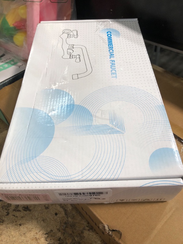 Photo 1 of Kitchen Faucet Wall Mount Commercial Sink Faucet Kitchen Utility Laundry 8“ Swivel Spout 2 Dual Handle Restaurant Chrome Mixer Tap