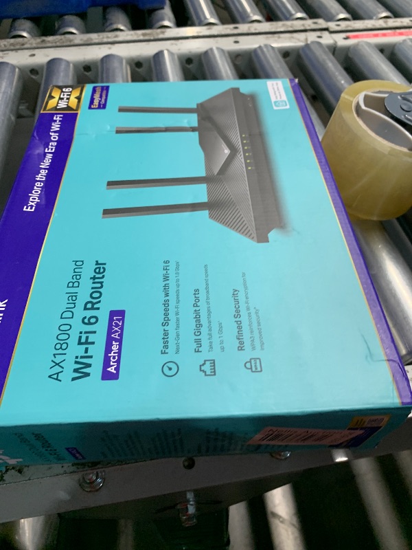 Photo 1 of (MISSING ETHERNET CABLE) TP-Link AX1800 WiFi 6 Router V4 (Archer AX21) - Dual Band Wireless Internet, Gigabit, Easy Mesh, Works With Alexa - A Certified for Humans Device
