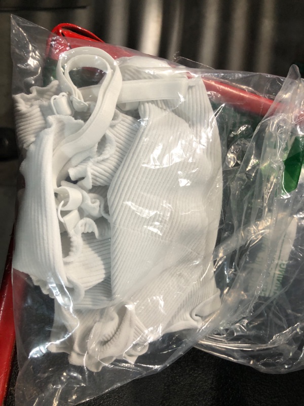 Photo 1 of ***(HEAVILY USED)***
Sunzel Womens Tank Top V Neck Ribbed Cropped Tops with Ruffles Seamless Bralettes with Adjustable Straps for Workout Yoga and Lounge, White
