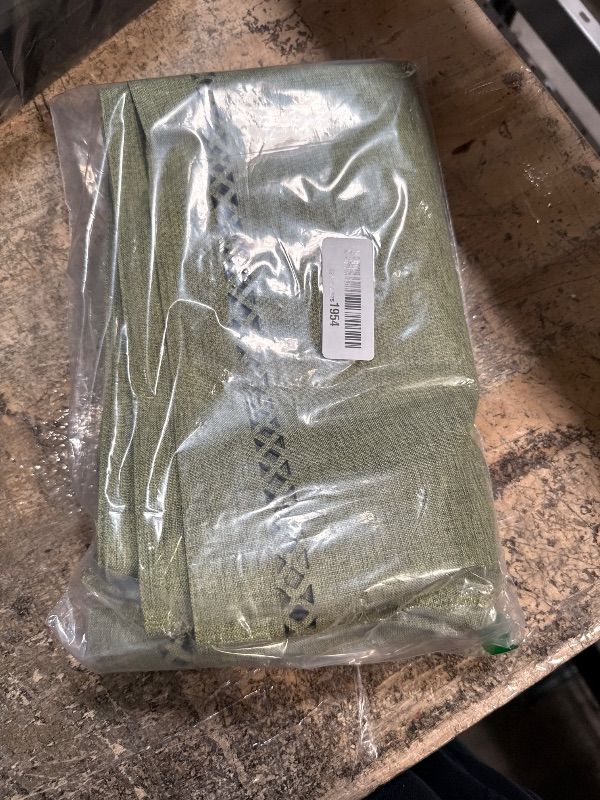 Photo 1 of Aoztio Burlap Style Farmhouse Table Runner, 13 x 108 Inch Sage Green, Rustic Geometric Hollow Table Runners 108 Inches Long for Dresser Table Everyday Use, 13x108 Inches, Sage Green