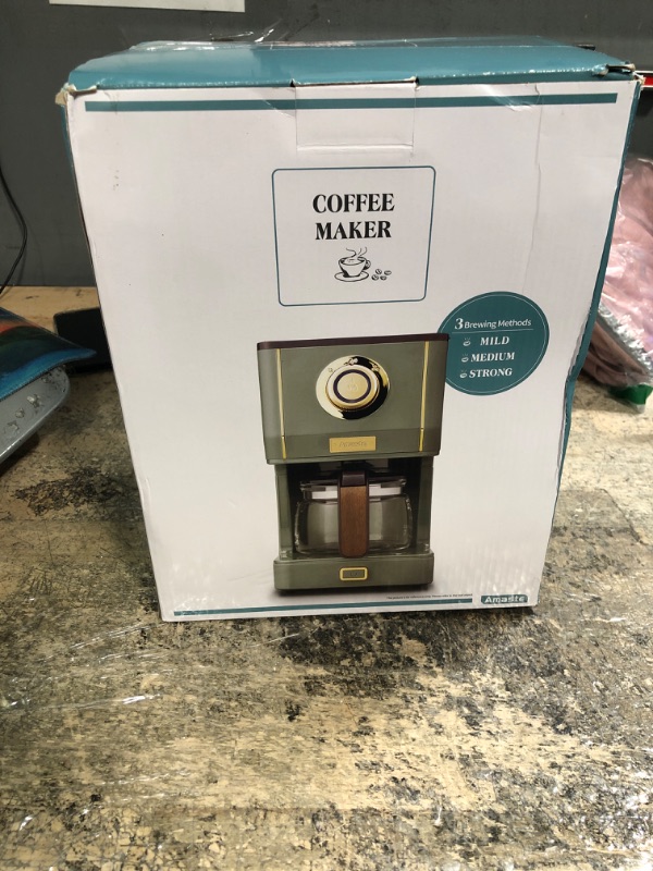 Photo 1 of Amaste Drip Coffee Machine with 25 Oz Glass Pot, Retro Style Maker with Reusable Coffee Filter & Three Brewing Modes, 30minute-Warm-Keeping, Matcha Green