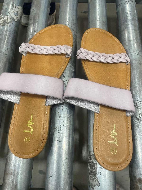 Photo 1 of Amazon Essentials Women's Strappy Slide Flat Sandal, Lavender, 11 Wide