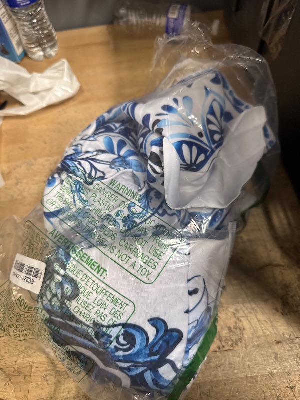 Photo 1 of FLAXMAKER Ruffle Blue and White Porcelain Pattern Majolica Print One Piece Swimsuit and Skirt/Sarong (US, Alpha, Medium, Regular, Regular, Swimsuit and Sarong) MEDIUM 