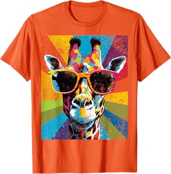 Photo 1 of  Giraffe Vintage Sunglasses Funny African Animal Lover T-Shirt SMALL