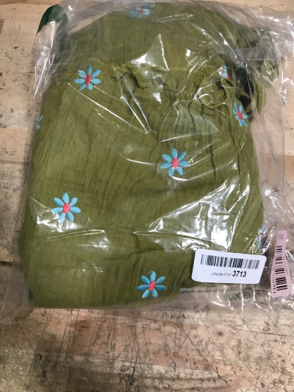 Photo 1 of ABYOVRT Women Floral Embroidered Maxi Dress Sleeveless Tie Shoulder Smocked Flowy Dress Boho Summer Sundresses with Pockets (Green,L)