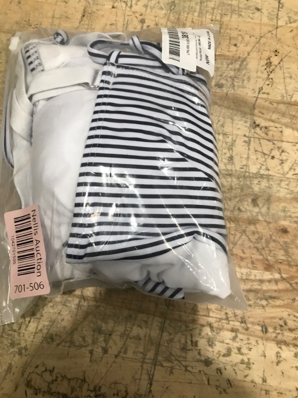 Photo 1 of RXRXCOCO Women Slimming Tummy Control One Piece Swimsuits V Neck Crisscross Back Bathing Suit Stripe and White X-Large