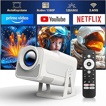 Photo 1 of [Netflix-Licensed] Magcubic Mini Projector with Wifi and Bluetooth, Portable Smart 1080P Projector with 4K Support, Auto Keystone, Voice Control, Built-in Apps HY320 NTV (White)
