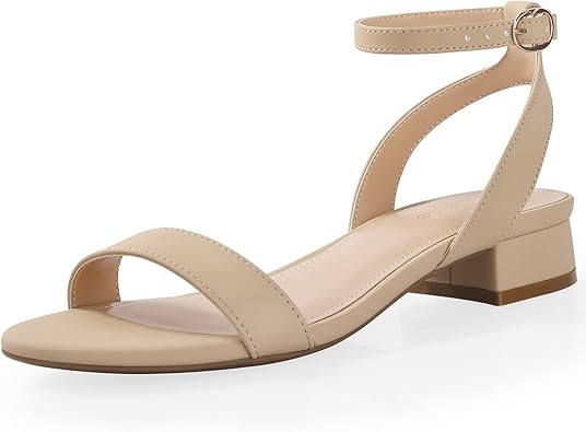 Photo 1 of Ankis Black Nude White Red Women Sandals Comfortable Walking Strappy Open Toe Sandals for Women Dressy Summer 1 Inch Low block Heel Flat Adjustable Ankle Strap Wide Available Shoes Size-7
