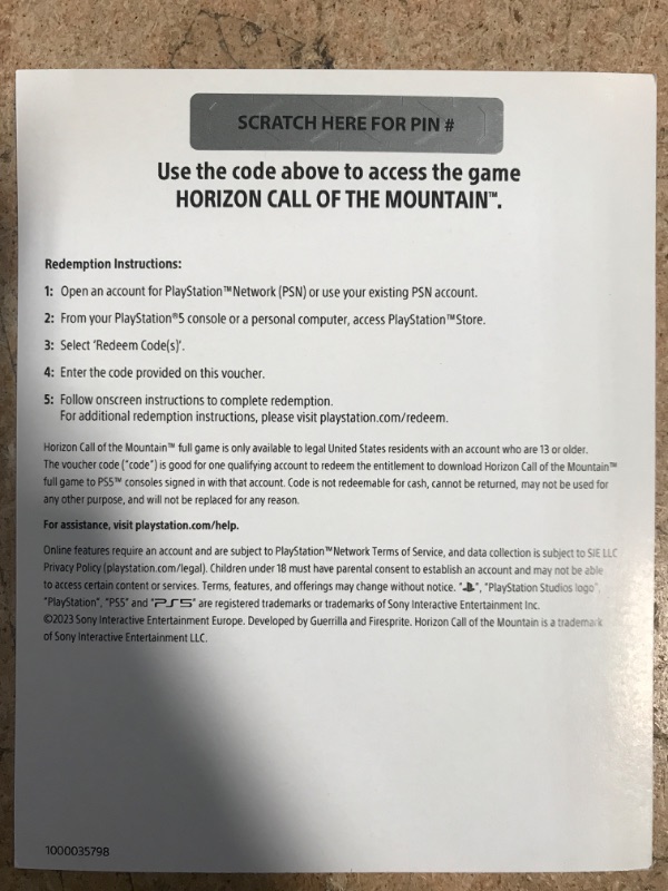 Photo 1 of (GAME IS THE CODE PAPER) PlayStation VR2 Horizon Call of The Mountain™ Bundle (PSVR2)