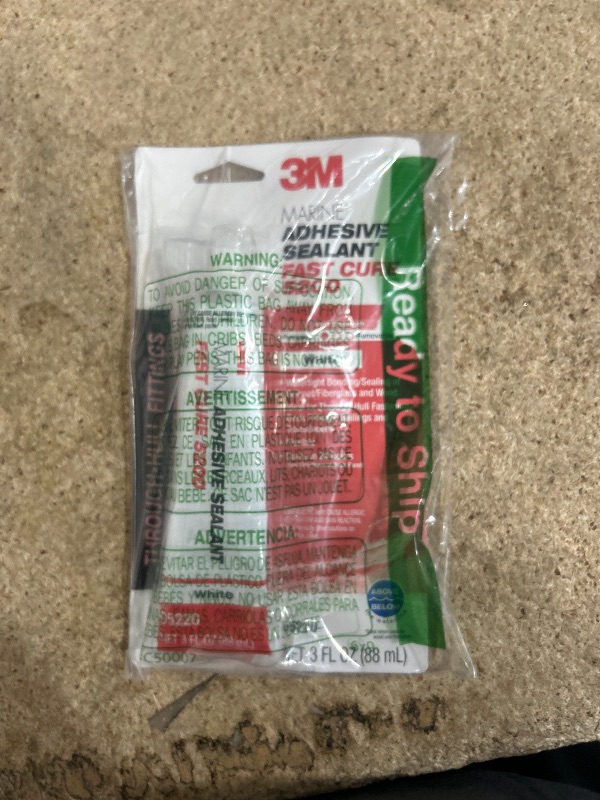 Photo 1 of 3M Marine Adhesive Sealant Fast Cure 5200 (05220) Permanent Bonding and Sealing for Boats and RVs Above and Below the Waterline Waterproof Repair, White, 3 fl oz Tube