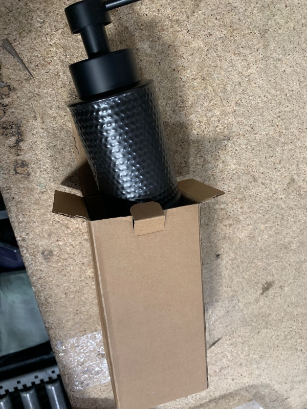 Photo 1 of 10 Oz Foaming Soap Dispenser for Bathroom,Kitchen Foam Soap Dispenser,Refillable Modern Foam Pump Bottle,Black Ceramic Foaming Hand Pump Dispenser (Black Weave)