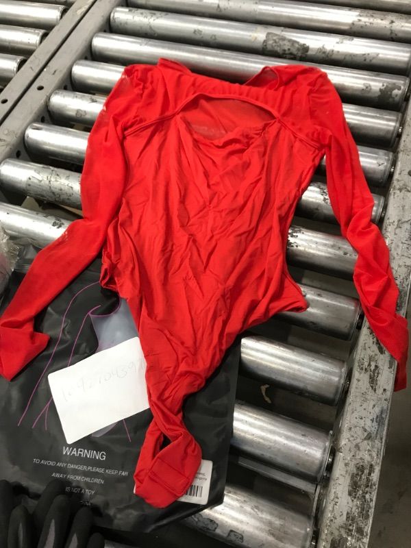 Photo 1 of Avidlove Round Neck Sexy Stretchy Long Sleeve Bodysuit for Women Slimming Basic Top Red M