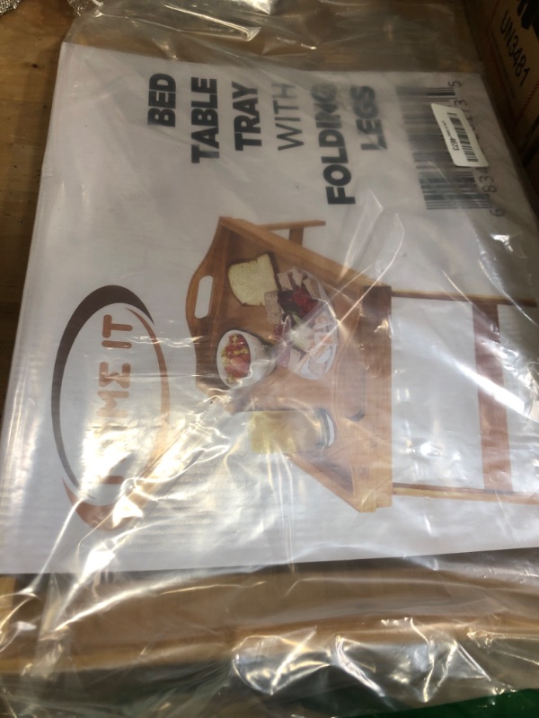 Photo 1 of Home-It Bed Table Tray with Folding Legs - Bamboo Breakfast Tray with Handles for Bed, Sofa, Eating and Laptops, Snacking and Working