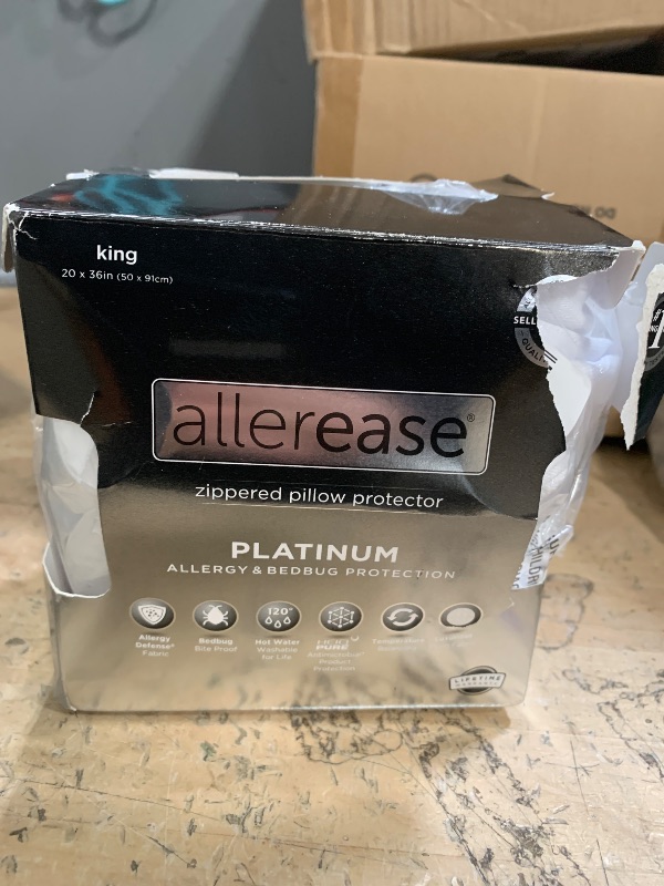 Photo 1 of AllerEase Platinum Allergy Defense Particles Proof Temperatur Balancing Luxurious Plush Fabric Machine Washable Bedbug Bite Proof Durable Zippered Pillow Protector, King Size, White