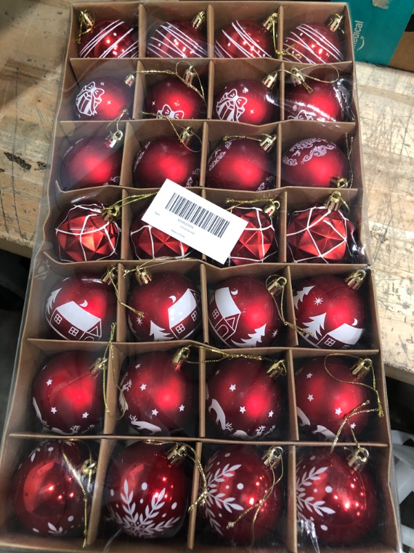Photo 1 of Agoer Red White Christmas Balls, 28pcs Assorted Stripes Hanging Balls for Christmas Trees, 2.36in Plastic Ornaments for Xmas, Halloween, Thanksgiving, New Year