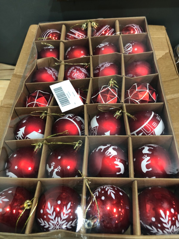 Photo 1 of Agoer Red White Christmas Balls, 28pcs Assorted Stripes Hanging Balls for Christmas Trees, 2.36in Plastic Ornaments for Xmas, Halloween, Thanksgiving, New Year