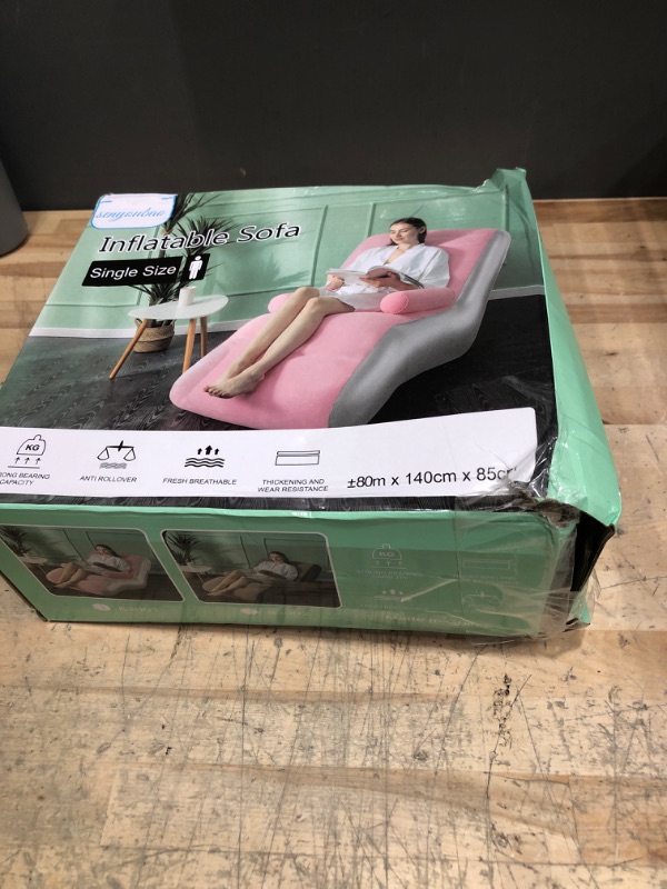 Photo 1 of STARBRILLIANT Inflatable Deck Chair with Air Pump, Foldable Lounge Chair for Bedroom and Living Room, Indoor Sofa Lounge with Handrails(Pink)