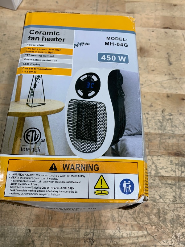 Photo 1 of 450W Mini Space Heater With Temperature Detection, Remote Wall Outlet Electric Space Heater as Seen on TV with Adjustable Thermostat and Timer and Led Display, Compact for Office Room RV (Smart-White)