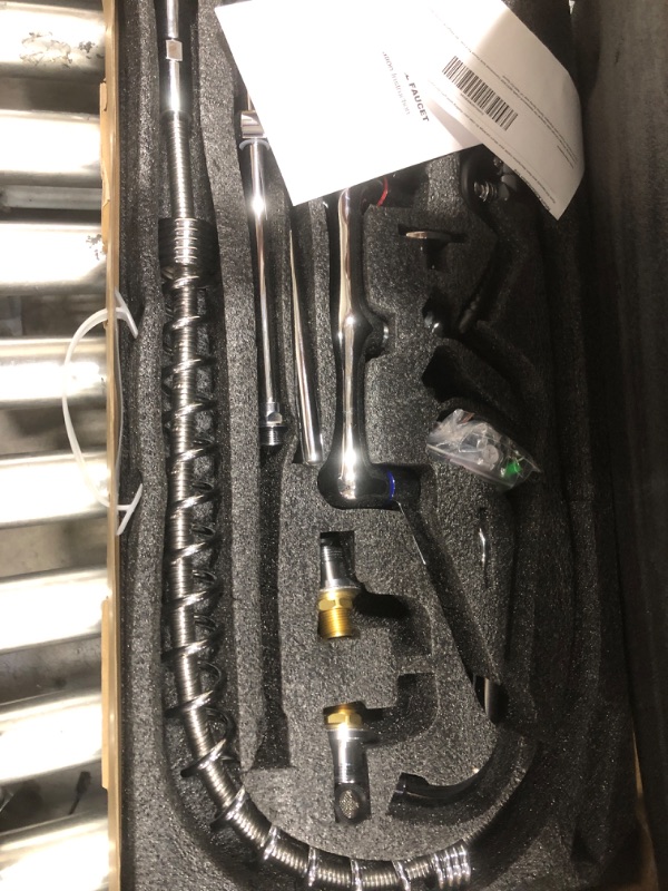 Photo 1 of Commercial Kitchen Faucet with Sprayer for Restaurant-Chefs: BESTJEEF Commercial Sink Faucet for Cook - 36" Height 8" Center Wall Mount Kitchen Faucet with Stainless Spring Spray and 12" Add-On Spout