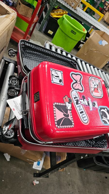 Photo 1 of ***MISSING SMALL BAG***FUL Disney Minnie Mouse Patchwork 3 Piece Rolling Luggage Set, Hardshell Suitcase with Wheels, Red, Set-21/25/29 inch