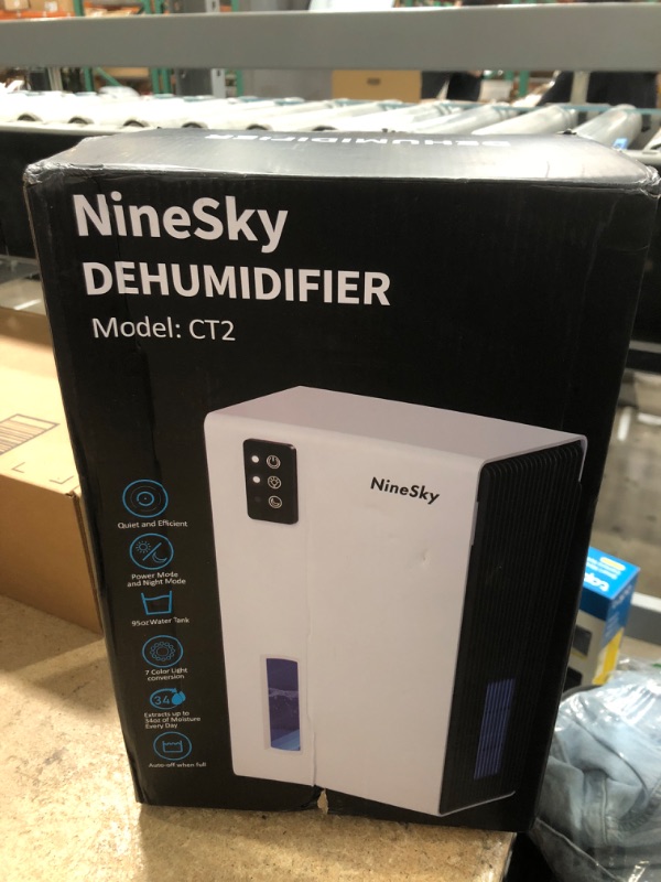 Photo 1 of NineSky Dehumidifier for Home, 95 OZ Water Tank, (1000 sq.ft) Dehumidifiers for Bathroom Bedroom Basement with Auto Shut Off,7 Colors LED Light(White)