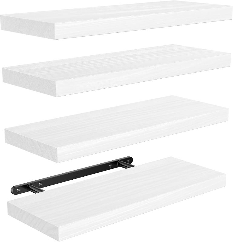 Photo 1 of AMADA HOMEFURNISHING Floating Shelves, Paulownia Wood Wall Shelves for Bathroom/Living Room/Bedroom/Kitchen/Home Office, Natural Wood Floating Shelf for Home Storage & Organization, Set of 4, AMFS40W
