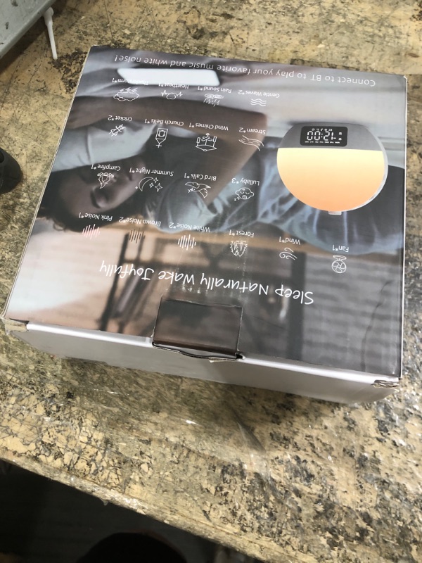 Photo 1 of ***(MAJOR DAMAGE/ SEE NOTES)***
Geuuap Sunrise Alarm Clock White Noise Sound Machine with 25 Soothing Sounds, 17 Night Lights, Bluetooth Speaker Wake Up Light Alarm Clock for Bedrooms, Heavy Sleepers, Baby, Kids