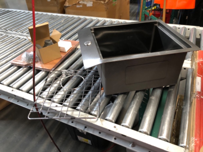 Photo 1 of ***DAMAGED - BENT - SEE PICTURES***
Hotis 20 Inch Black Drop In Bar Sink, 15 x 20 Black Stainless Steel Topmount Small Kitchen Sink, Outdoor Rv Sink 16 Gauge Deep Single Bowl Workstation with Dish Grid & Drain and Cutting Board