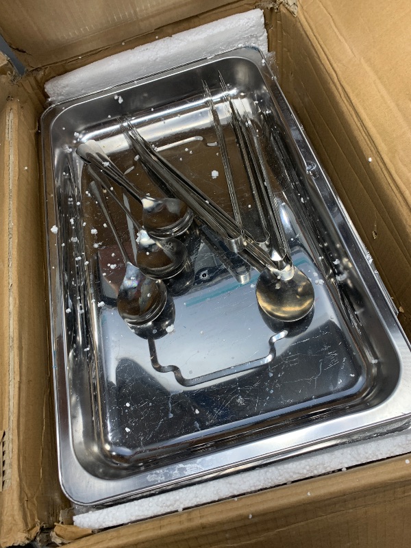 Photo 1 of Chafing Dishes for Buffet Pack of 6, 8QT of Food Warmers for Parties, Buffet Servers and Warmers,Semi Gold Chafing Dish Buffet Set, Elegant Catering Supplies Buffet Display Set with Tongs and Spoons