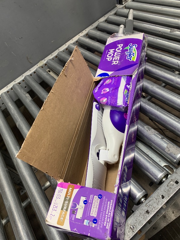 Photo 1 of Swiffer PowerMop Multi-Surface Mop Kit for Floor Cleaning, Includes PowerMop, 2 Mopping Pad Refills, 1 Cleaning Solution with Fresh Scent and 2 Batteries