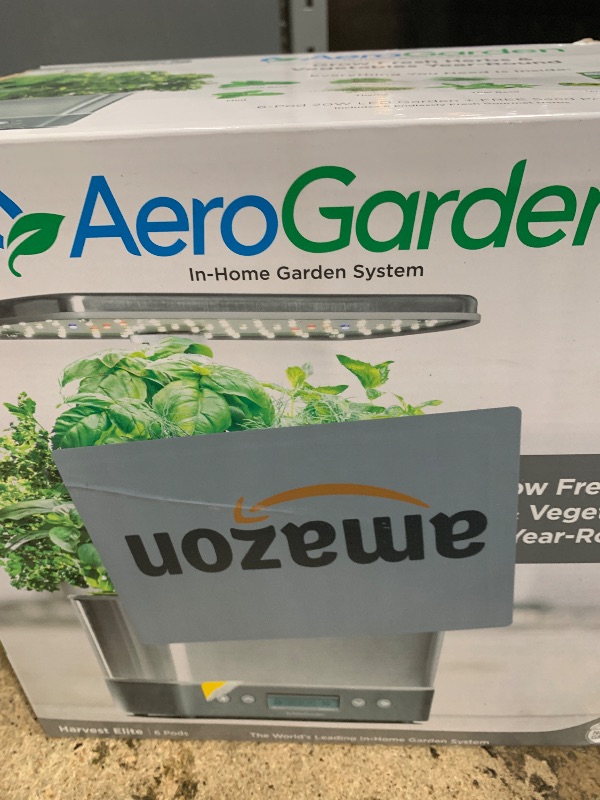 Photo 1 of AeroGarden Harvest Elite Indoor Garden Hydroponic System with LED Grow Light and Seed Kit, Holds up to 6 Pods, Stainless Steel