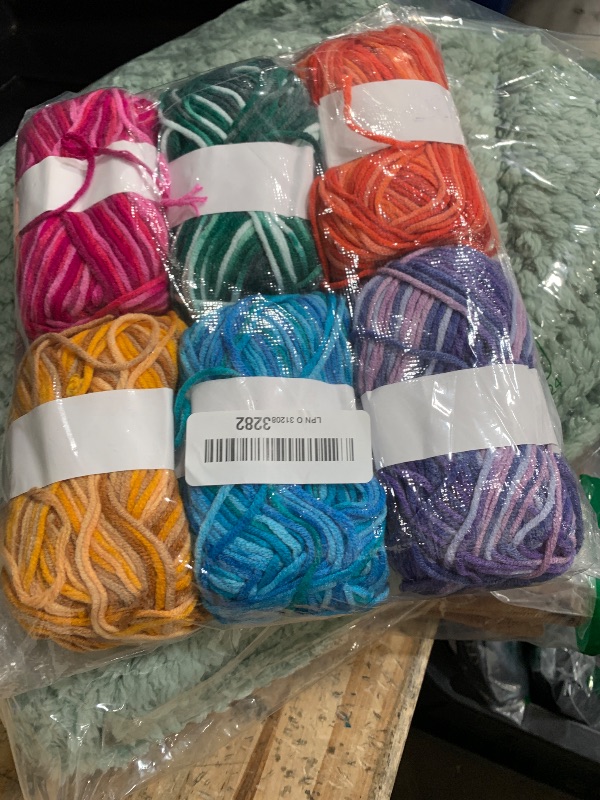Photo 1 of 6 Pieces 50 g Crochet Yarn Multi-Colored Acrylic Knitting Hand Knitting Weaving Yarn Crochet Thread(5-Ply,Orange Red, Dark Green, Purple White, Rose Red White, Yellow Orange, Lake Blue)