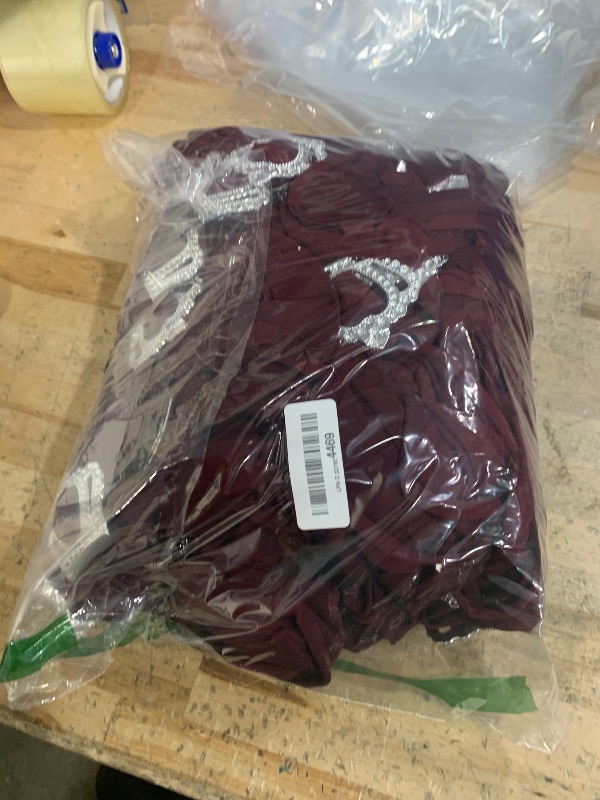 Photo 1 of 100 Pcs Spandex Chair Sashes with Crown Buckle Slider Stretch Chair Bands Cover Ties for Wedding, Banquet, Gala, Corporate Event, Birthday Party, Baby Shower(Burgundy)