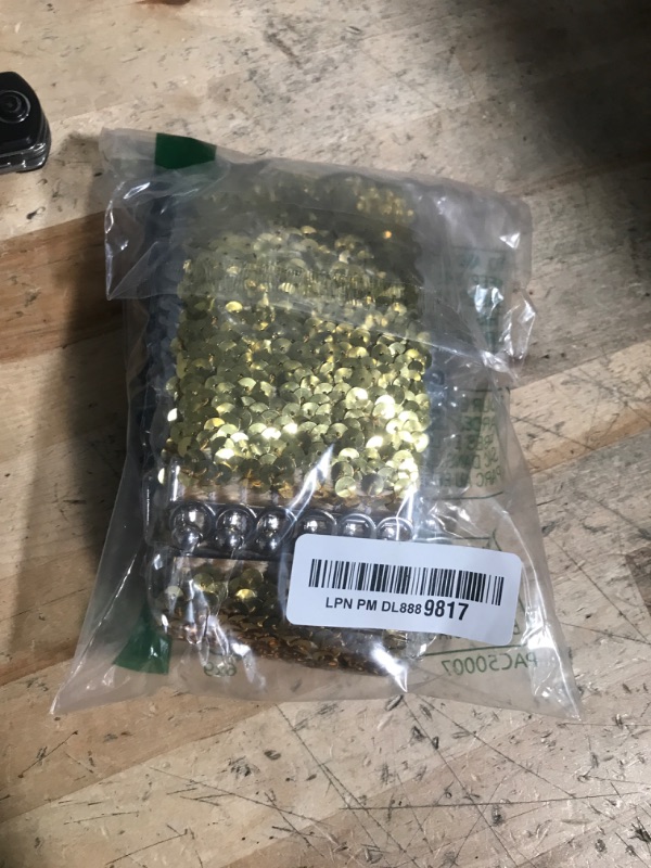 Photo 1 of 3 Pieces Sequin Belt for 70s 80s Costume Party, Disco Party Costume Wide Waist Elastic Cinch Belt Cheerleader Stretchy for Women Girl Metal Buckle Glitte (Gold Silver Black)