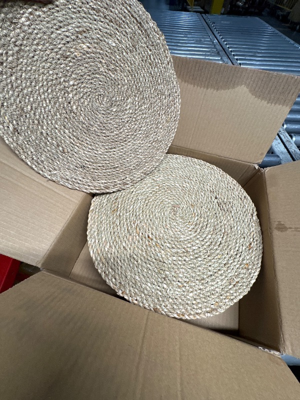 Photo 1 of ****12" Inch****
KUTORKILL Woven Placemats Set of 12, Round 12" Boho Rattan Natural Hand-Woven Seagrass Placemats, Farmhouse Weave Place Mats, Rustic Braided Wicker Table Mats for Dining Table, Home, Wedding