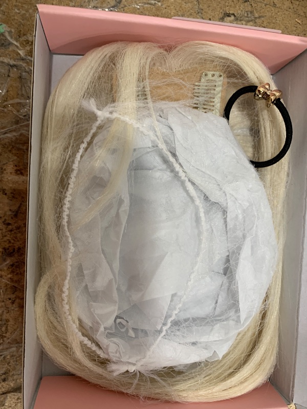 Photo 1 of Flufymooz 100% Real Human Hair Toppers, 12 Inch Human Hair Toppers for Thinning Hair Large Hand-woven Area 360° Coverage Natural Hairpiece Wiglet for Women Daily 5"x3" Silk Base (White Blonde)