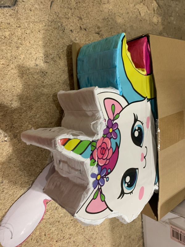 Photo 1 of Aoriher Unicorn Cat Piñata with Blindfold and Bat, Caticorn Unicorn Cat Piñata Birthday Party Supplies for Party Favor Birthday Decorations, 16 x 11 Inch