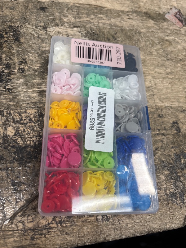 Photo 1 of 150 Sets Plastic Snaps Fasteners T5 Resin Snap Buttons Kit Plastic Snap Buttons for Clothing Sewing Crafting No-Sew Round Buttons with Storage Organizer for Crafts Cloth Diaper Bibs Bags (15 Colors)