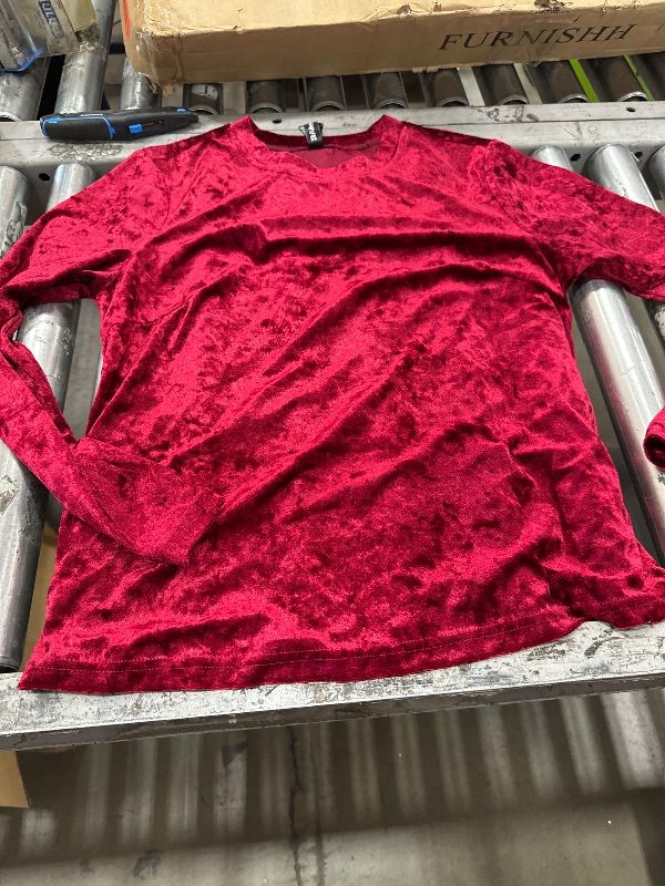 Photo 1 of Allegra K Women's Velvet Tops Crew Neck Short Sleeve Casual T-Shirt Small Burgundy