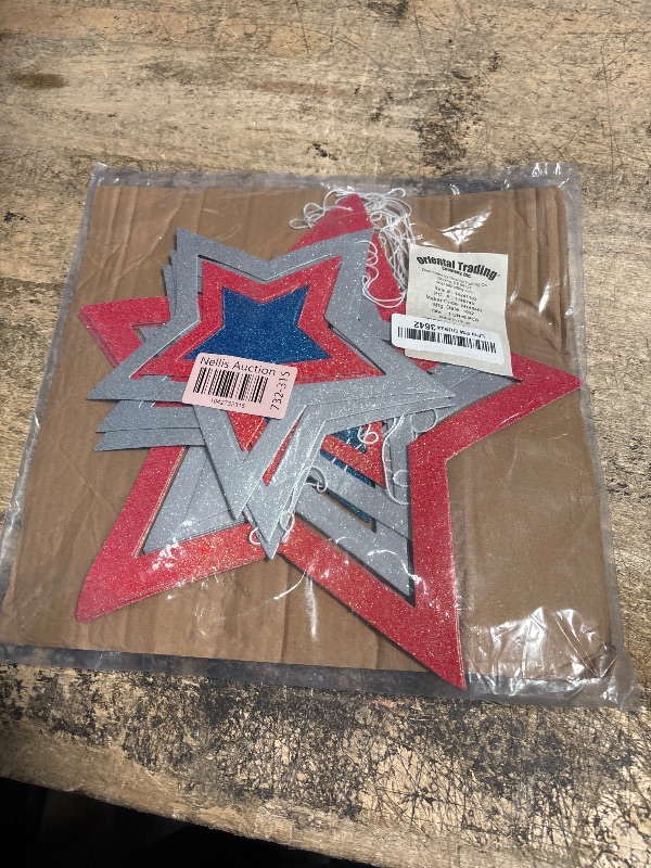Photo 1 of 11 1/2", 12" 3D Patriotic Hanging Star Ceiling Decorations, 8 Pieces