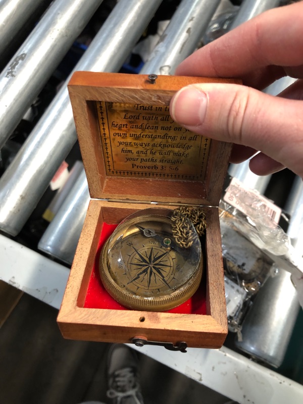 Photo 1 of (MINOR DAMGE) Trust in The Lord with All Your Heart -Proverbs 3: 5-6 Quote Engraved Compass Greeting Wood Box, Inspirational Gift, Baptism 2024 Graduation Day, (1 Trust in The Lord Compass)