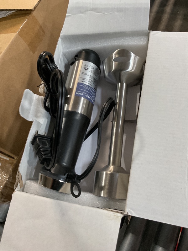 Photo 1 of **NOT FUNCTIONAL**
Ganiza Immersion Blender 5 in 1 Hand Blender Max 1000W Heavy Duty Motor, 16 Speed Mode Handheld Blender Stainless Steel Blade With 800ml Mixing Beaker, 600ml Chopper, Whisk and Milk Frother